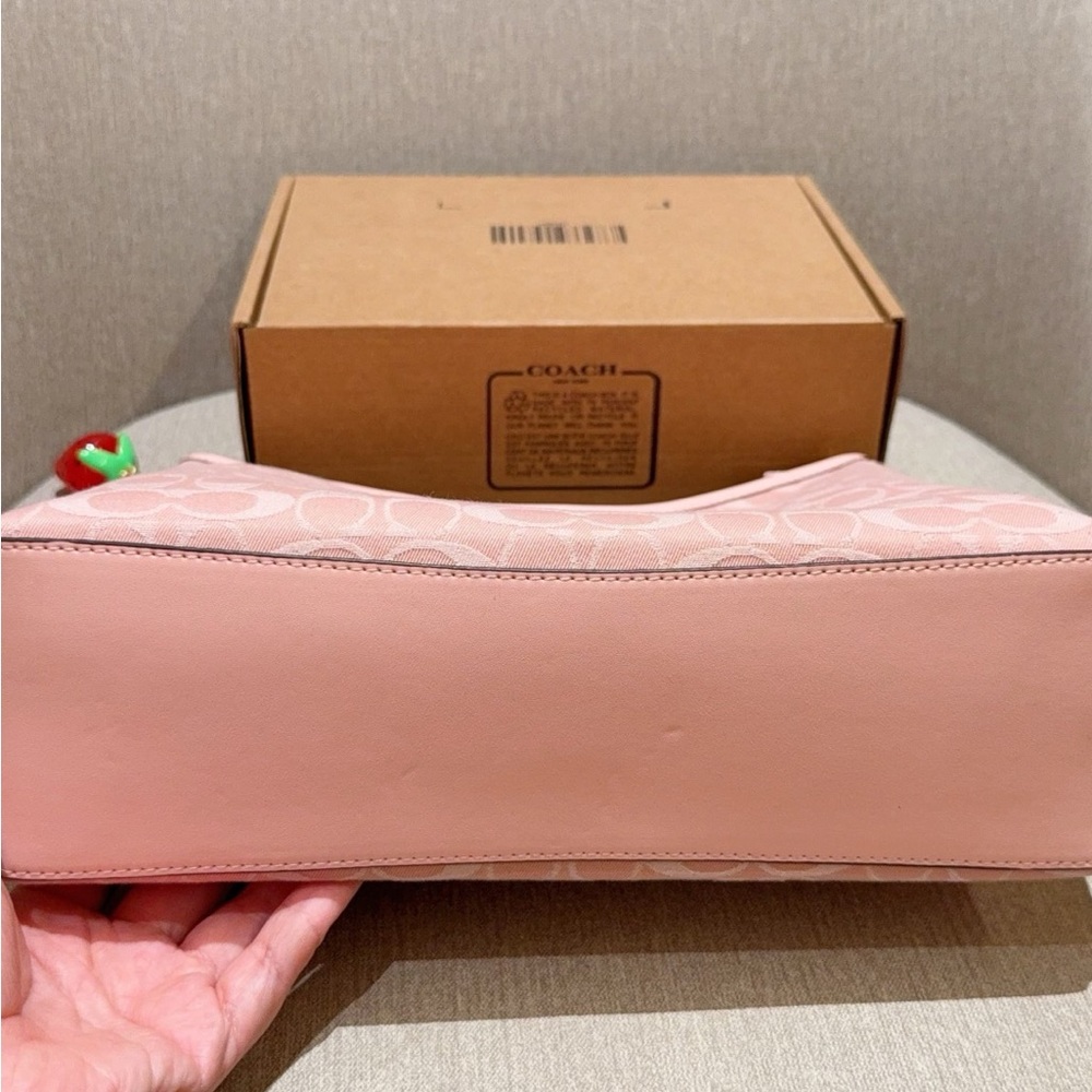 Coach Pink Signature Canvas Shoulder Bag with Strawberry Charm - Picture 8 of 9